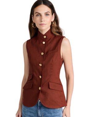 Rag & Bone Slade Linen-Blend Vest in the color Mahogany - size 6.